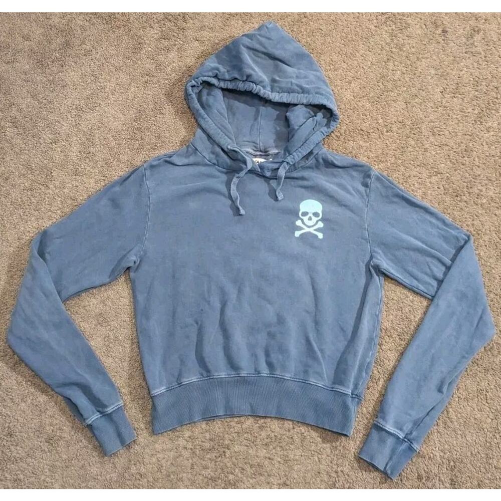 Women's SoulCycle Skull Crossbones Blue Pullover Hooded Sweatshirt Made in USA